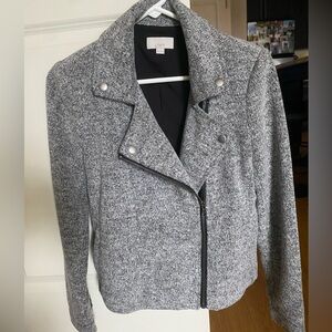 LOFT Gray Jacket with Asymmetrical Zipper Notched Lapels